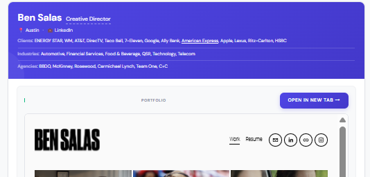 Freelance Finder — freelancer detail panel with client history and portfolio